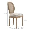 Set of 2 Vintage Upholstered Armless Rattan Back Dining Chairs Beige White