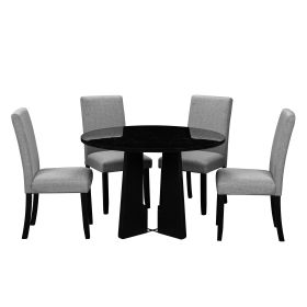 5-Piece Round Dining Table set, 43-Inch Modern Dining Table and 4 Upholstered Chairs for Dining Room, Kitchen Room, Living Room, Easy Assembly (Color: as Pic)