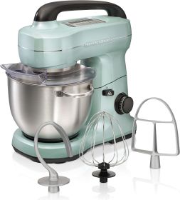 Hamilton Beach Electric Stand Mixer, 4 Quarts, Dough Hook, Flat Beater Attachments, Splash Guard 7 Speeds with Whisk, Blue (Color: Aqua)