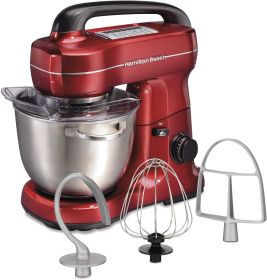 Hamilton Beach Electric Stand Mixer, 4 Quarts, Dough Hook, Flat Beater Attachments, Splash Guard 7 Speeds with Whisk, Blue (Color: Red)