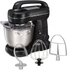 Hamilton Beach Electric Stand Mixer, 4 Quarts, Dough Hook, Flat Beater Attachments, Splash Guard 7 Speeds with Whisk, Blue (Color: Black)